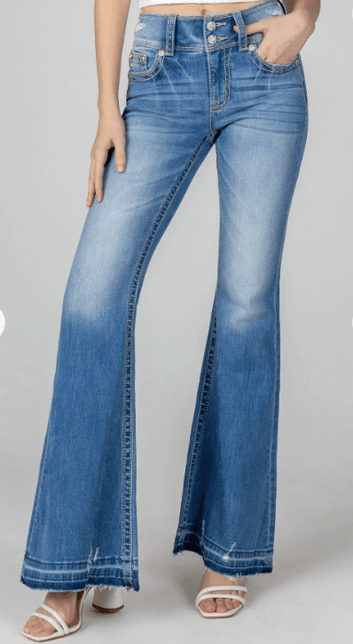 Miss Me Women's Distressed  High Rise Raw Hem Flare H3636F69