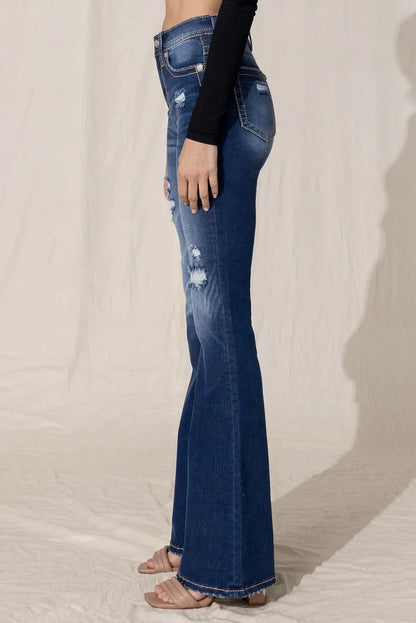 Miss Me Women's High Rise Distressed Flare Jeans H3636F60-Painted Cowgirl Western Store