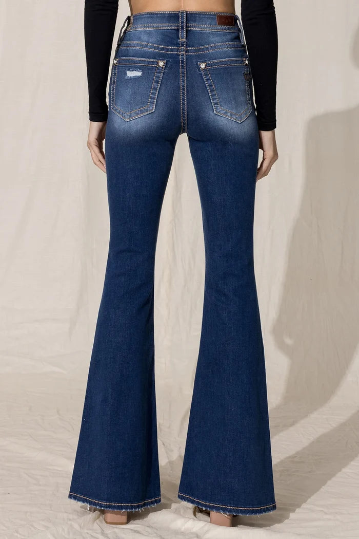 Miss Me Women's High Rise Distressed Flare Jeans H3636F60-Painted Cowgirl Western Store