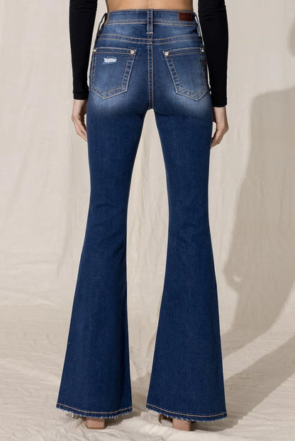 Miss Me Women's High Rise Distressed Flare Jeans H3636F60-Painted Cowgirl Western Store