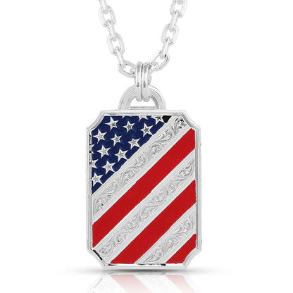 Montana Silversmiths Stars and Stripes Patriotic Necklace NC5066-Painted Cowgirl Western Store