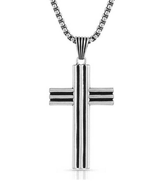 Montana Silversmiths Trinity Lines Cross Necklace NC5273-Painted Cowgirl Western Store