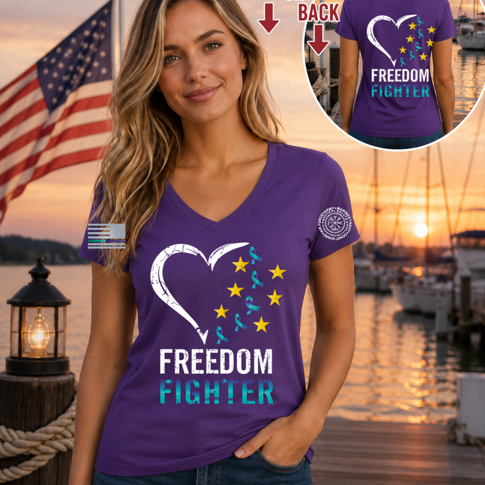 Nautical Salute  Freedom Fighter District Women’s Perfect Weight V-Neck Tee