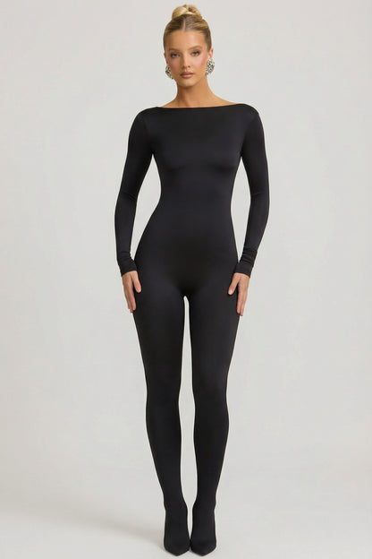Slinky Jersey Bow-Detail Jumpsuit in Black