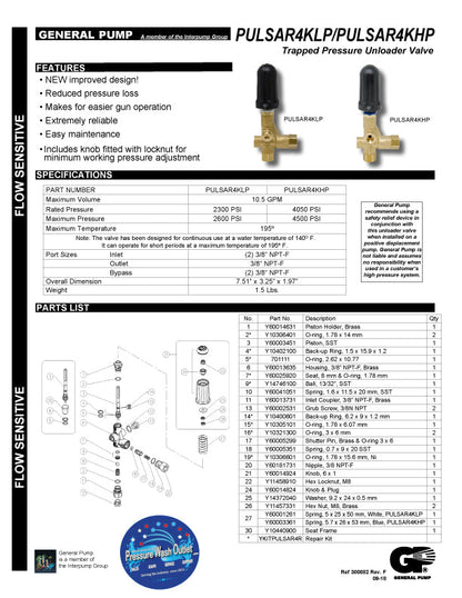 PA PULSAR 4 PRESSURE UNLOADER REPAIR KIT