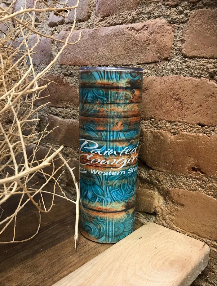 Painted Cowgirl Logo Serape Tooled 20oz. Skinny Tumblr STSTPC-Painted Cowgirl Western Store