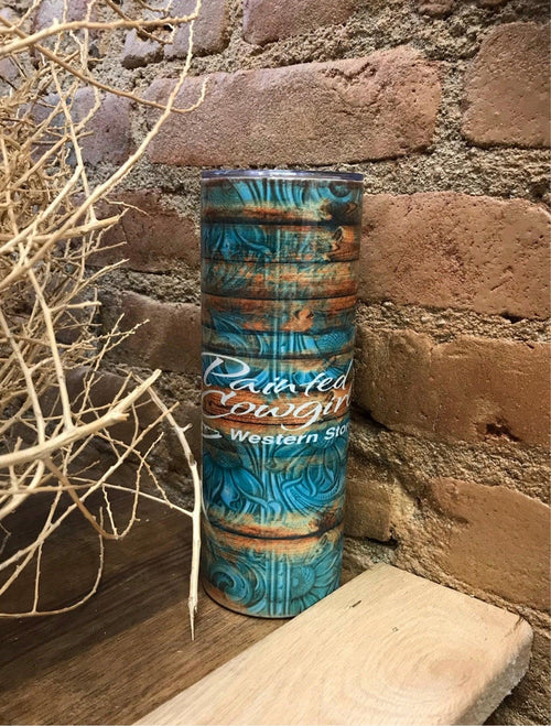 Painted Cowgirl Logo Serape Tooled 20oz. Skinny Tumblr STSTPC-Painted Cowgirl Western Store