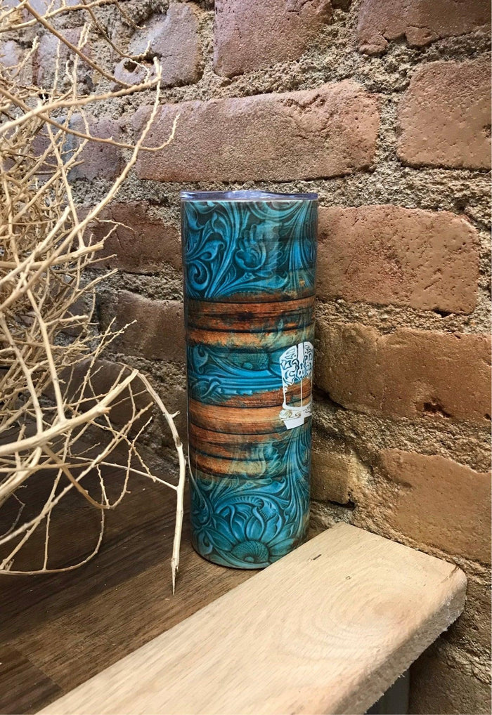 Painted Cowgirl Logo Serape Tooled 20oz. Skinny Tumblr STSTPC-Painted Cowgirl Western Store