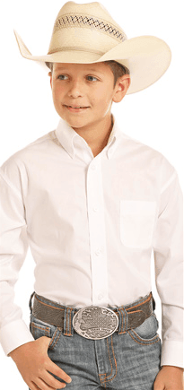 Panhandle Boy's White Snap Long Sleeve Western Shirt PSBSODRZ6N