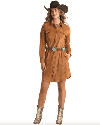 Panhandle Women's Rust Microsuede Self Tie Snap Dress LWD2R02883
