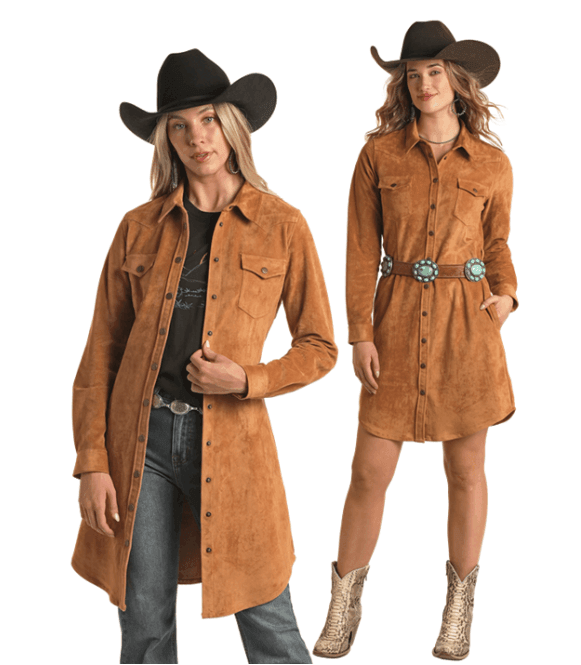 Panhandle Women's Rust Microsuede Self Tie Snap Dress LWD2R02883