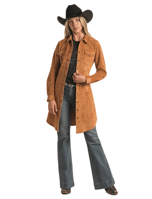 Panhandle Women's Rust Microsuede Self Tie Snap Dress LWD2R02883