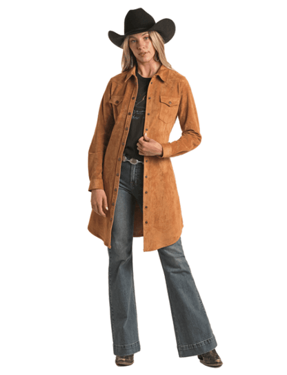 Panhandle Women's Rust Microsuede Self Tie Snap Dress LWD2R02883