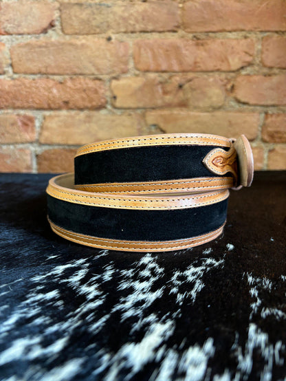 R. Watson Men's Black Suede with Natural Tanned Billets Western Belt RWB2317-Painted Cowgirl Western Store