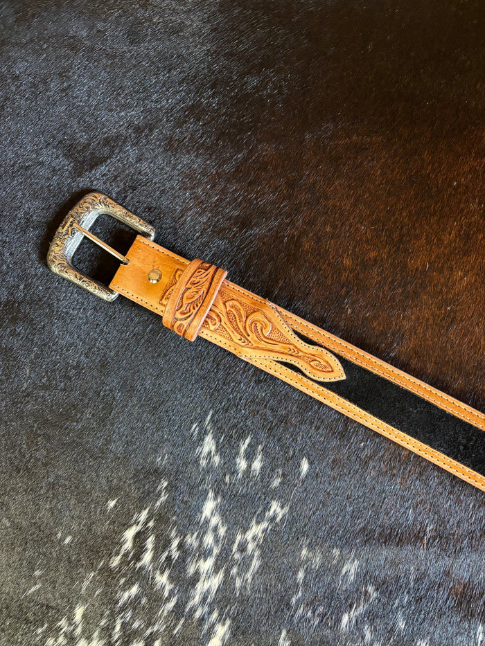 R. Watson Men's Black Suede with Natural Tanned Billets Western Belt RWB2317-Painted Cowgirl Western Store