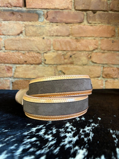 R. Watson Men's Chocolate Suede with Natural Tanned Billets Western Belt RWB2318-Painted Cowgirl Western Store