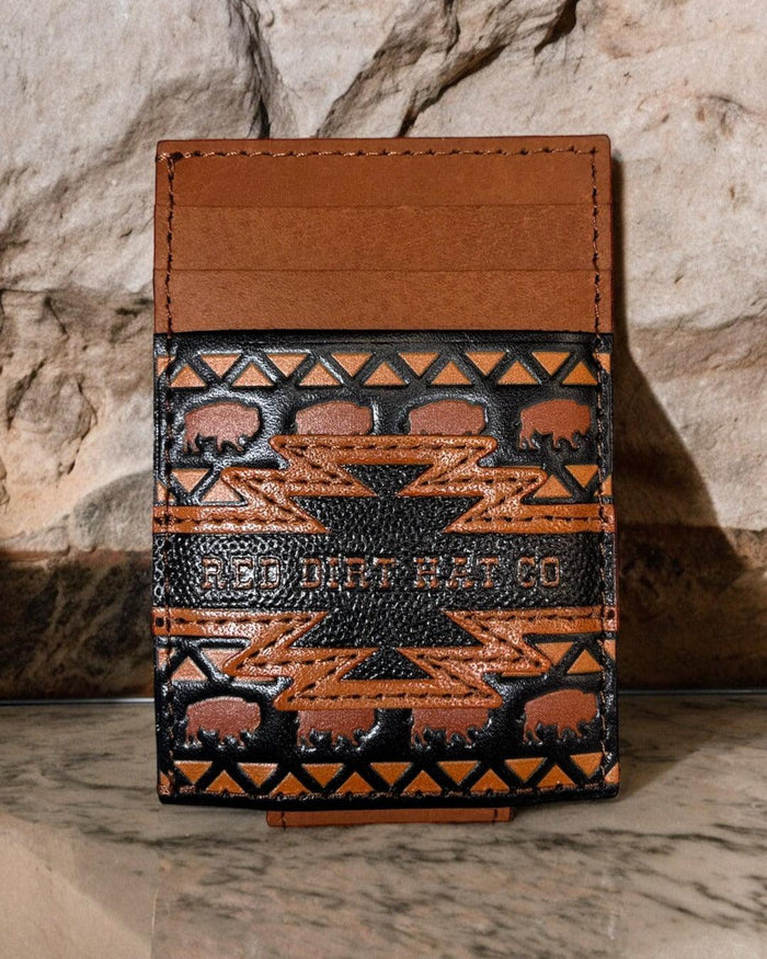Red Dirt Hat Co. Black Aztec and Bison Leather Money Clip Card Case 24068875M5-Painted Cowgirl Western Store