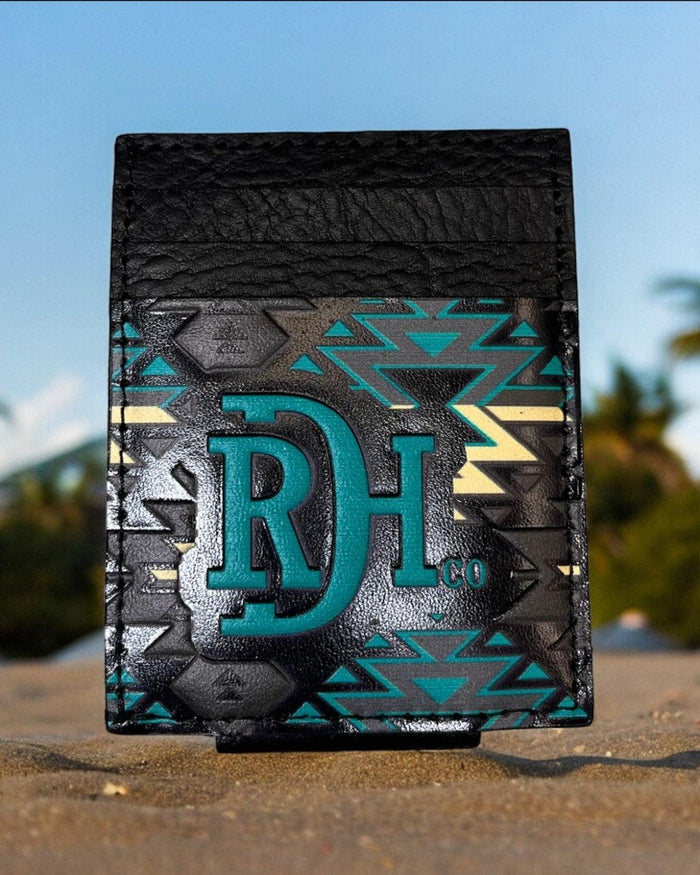 Red Dirt Hat Co. Black & Turquoise Aztec Leather Money Clip Card Case 24068875M4-Painted Cowgirl Western Store