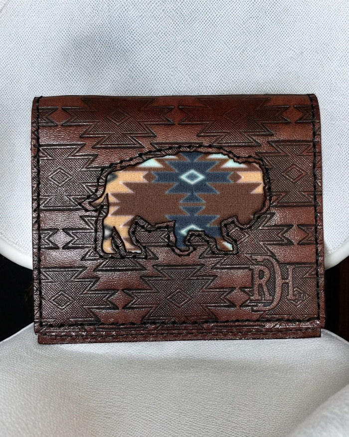 Red Dirt Hat Co. Turquoise & Brown Buffalo Inlay Leather Bi-Fold Card Case 22228878W6-Painted Cowgirl Western Store