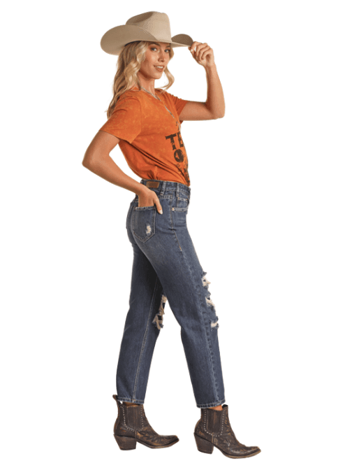 Rock and Roll Women's Distressed Straight Leg Crop Jeans BW9HD02255