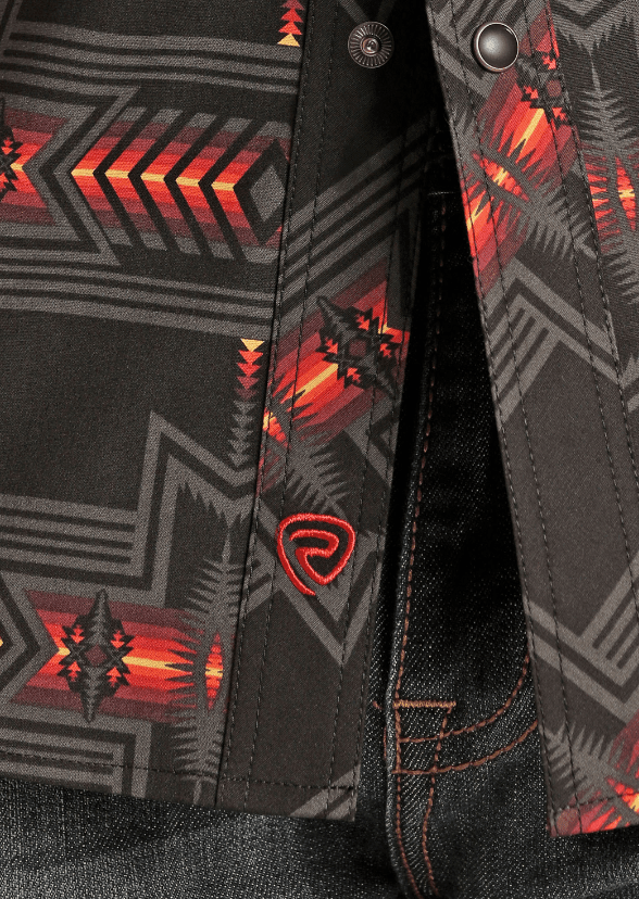 Rock & Roll Cowboy Men's Black Aztec Print Long Sleeve Snap Shirt RRMSOSR0Q5