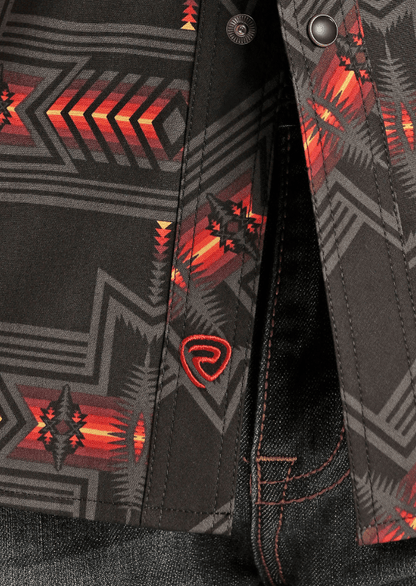 Rock & Roll Cowboy Men's Black Aztec Print Long Sleeve Snap Shirt RRMSOSR0Q5