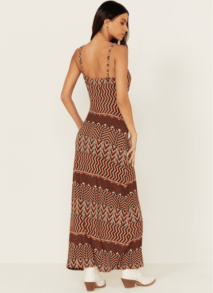 Rock & Roll Cowgirl Women's Burnt Orange Geo Print Tank Maxi Dress BWD0R03294