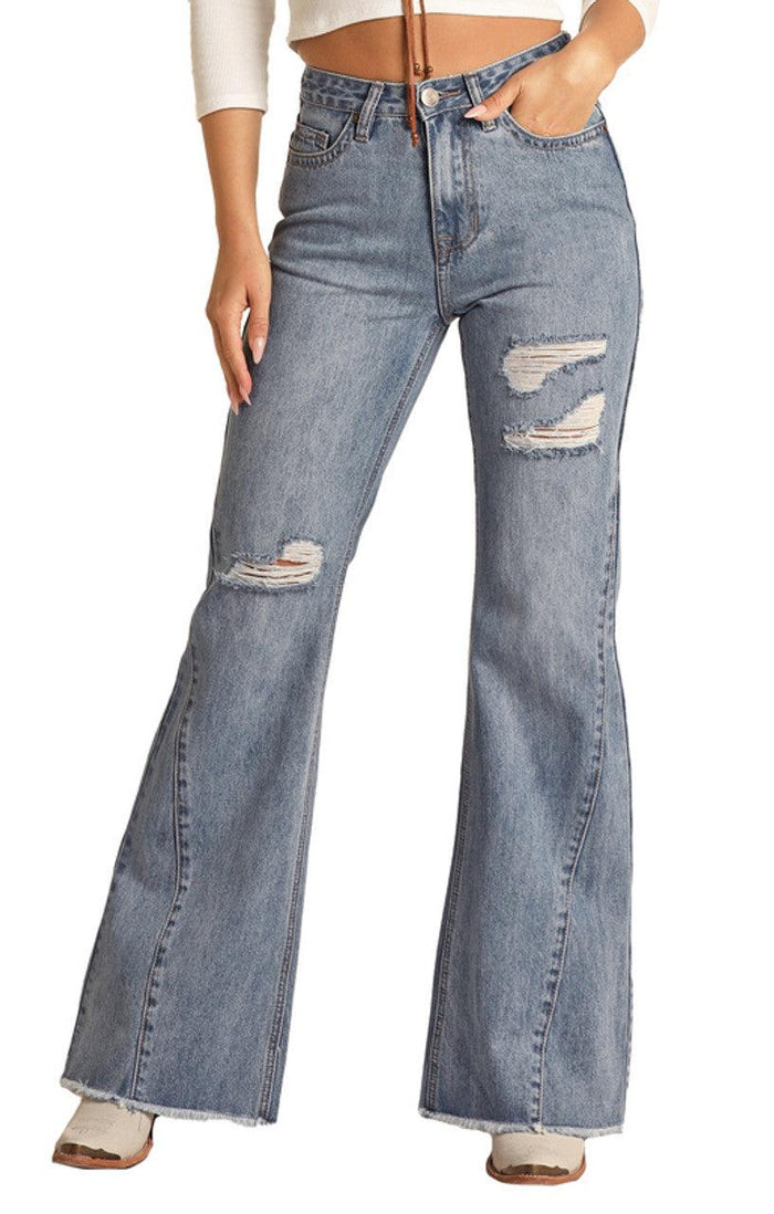 Rock & Roll Cowgirl Women's High Rise Palazzo Flare Jeans RRWD8HR0SH-Painted Cowgirl Western Store