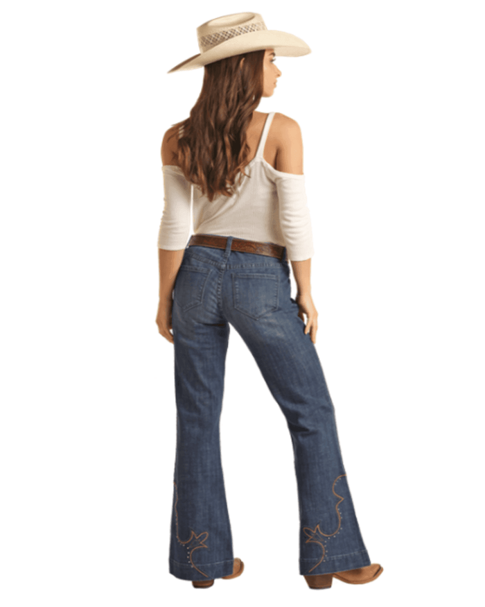 Rock & Roll Cowgirl Women's Mid Rise Western Embroidered Trouser Jeans BW5MD03579