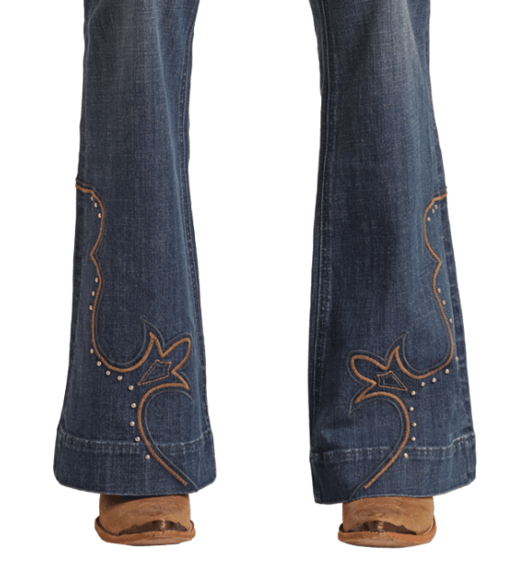 Rock & Roll Cowgirl Women's Mid Rise Western Embroidered Trouser Jeans BW5MD03579