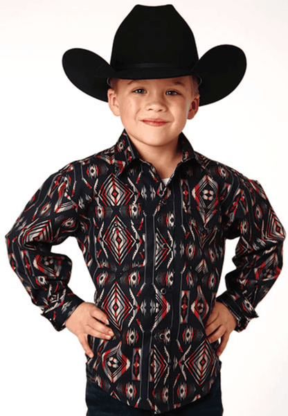 Roper Boy's Vertical Aztec Blanket Stripe Long Sleeve Snap Western Shirt 0485-0616