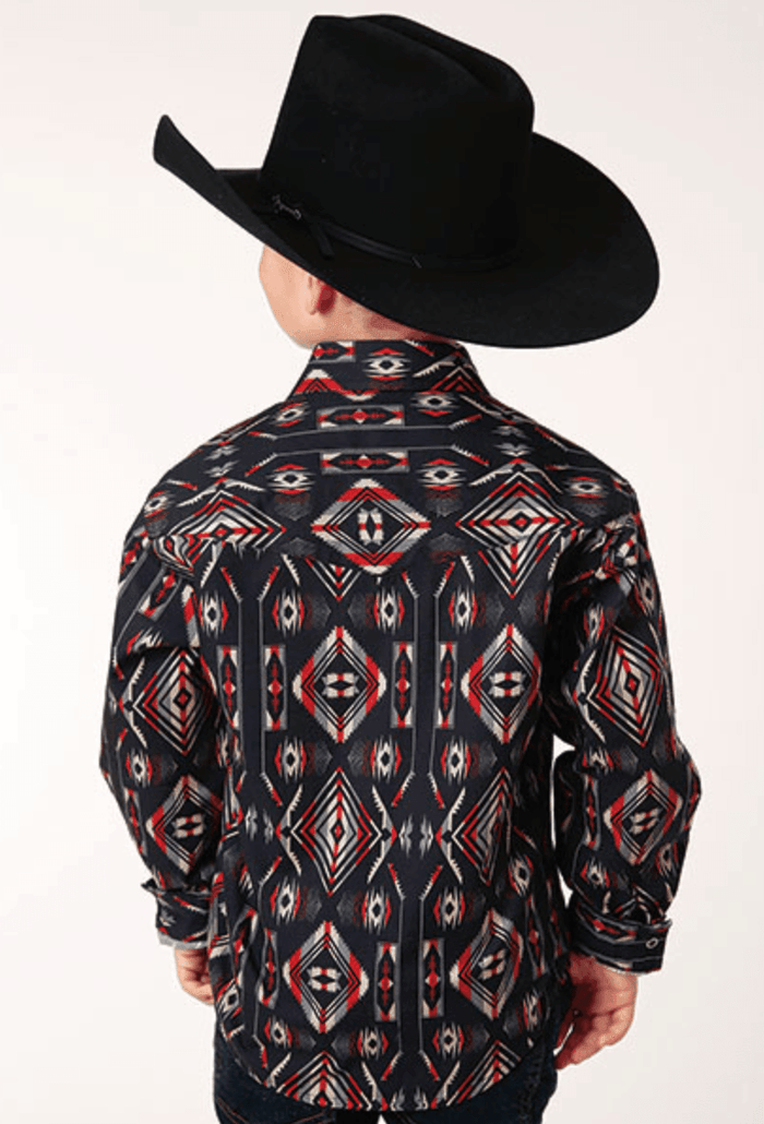 Roper Boy's Vertical Aztec Blanket Stripe Long Sleeve Snap Western Shirt 0485-0616