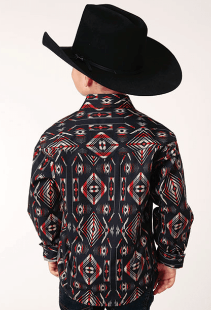 Roper Boy's Vertical Aztec Blanket Stripe Long Sleeve Snap Western Shirt 0485-0616