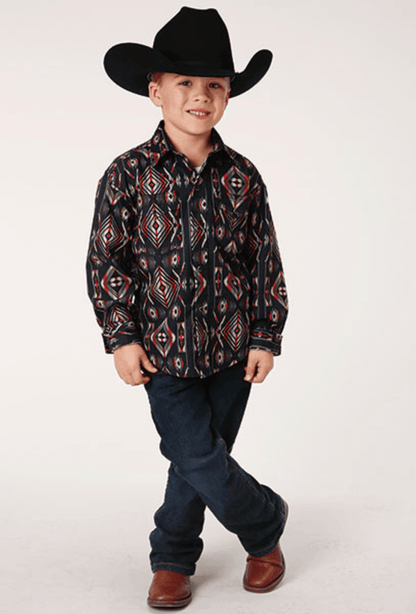 Roper Boy's Vertical Aztec Blanket Stripe Long Sleeve Snap Western Shirt 0485-0616