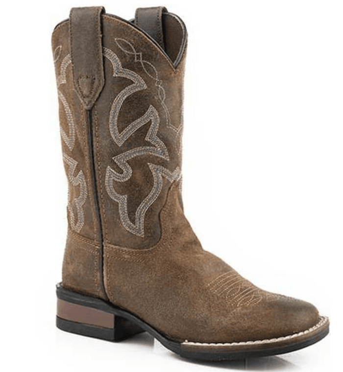 Roper Children/Youth Brown Oiled Suede Monterey Square Toe Western Boot 0911-2942