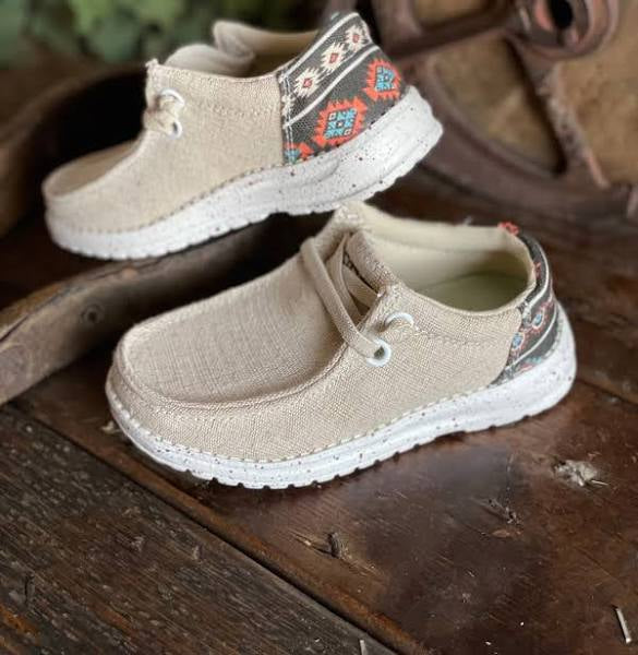 Roper Children/Youth Hang Loose Tan Canvas Slip On Laced Shoe 1793-3012-Painted Cowgirl Western Store