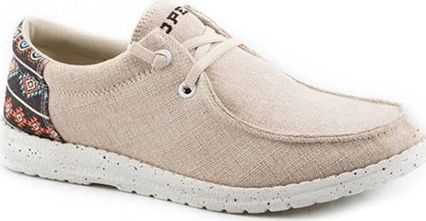 Roper Children/Youth Hang Loose Tan Canvas Slip On Laced Shoe 1793-3012-Painted Cowgirl Western Store