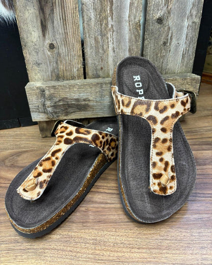 Roper Women's Helena Faux Leopard Hair-On Leather Thong Sandal 0607-3432-Painted Cowgirl Western Store