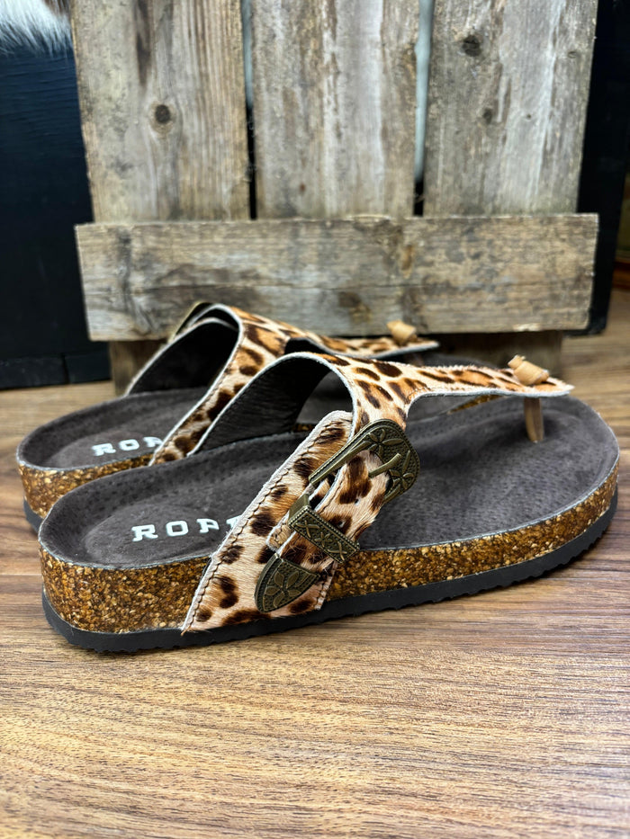Roper Women's Helena Faux Leopard Hair-On Leather Thong Sandal 0607-3432-Painted Cowgirl Western Store