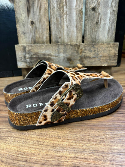 Roper Women's Helena Faux Leopard Hair-On Leather Thong Sandal 0607-3432-Painted Cowgirl Western Store