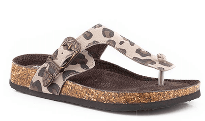 Roper Women's Helena Leopard Brown & Creme Suede Leather Thong Sandal 0607-3151