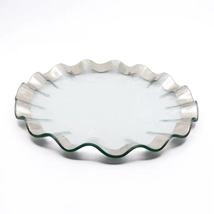 RUFFLE LARGE ROUND PLATTER IN PLATINUM