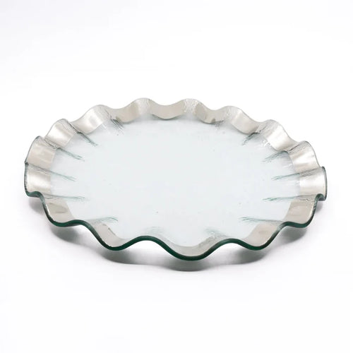RUFFLE LARGE ROUND PLATTER IN PLATINUM