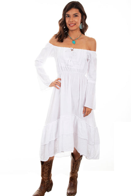 Scully Women’s Cantina White Long Sleeve Ruffle Dress PSL-249 WHT-Painted Cowgirl Western Store