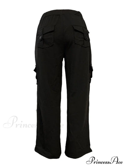 Solid Color Cargo Jogger Drawstring Elastic Waist Trousers