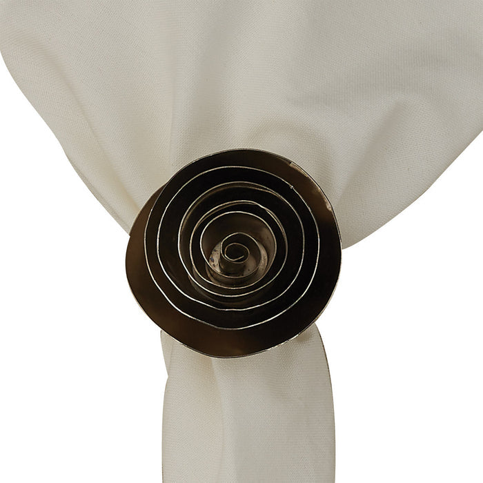 SPIRAL FLOWER NAPKIN RING IN ANTIQUED SILVER