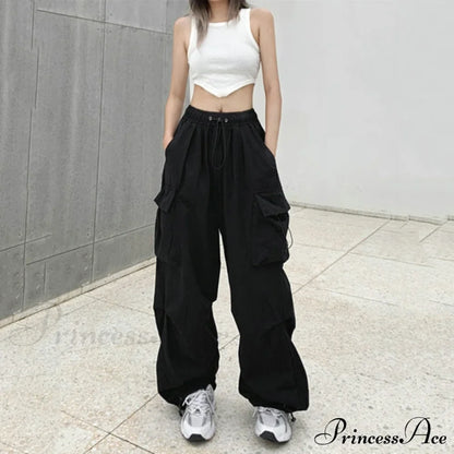 Straight Trousers Fashion Wide Leg Pockets Joggers Trousers
