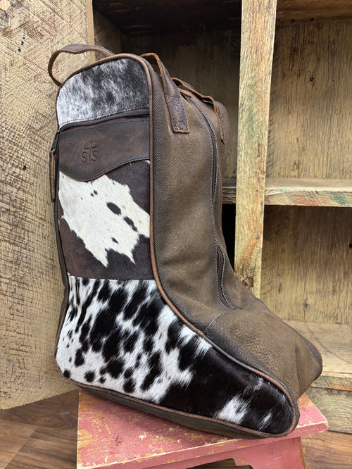 STS Classic Cowhide Hair-on & Brown Genuine Leather Boot Bag STS39960