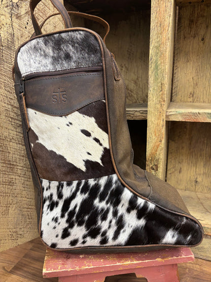 STS Classic Cowhide Hair-on & Brown Genuine Leather Boot Bag STS39960