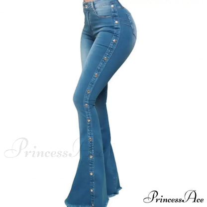 Stylish Flare Control Tummy Skin-Touch Skinny Women Wide Leg Flare Denim Trousers Jeans